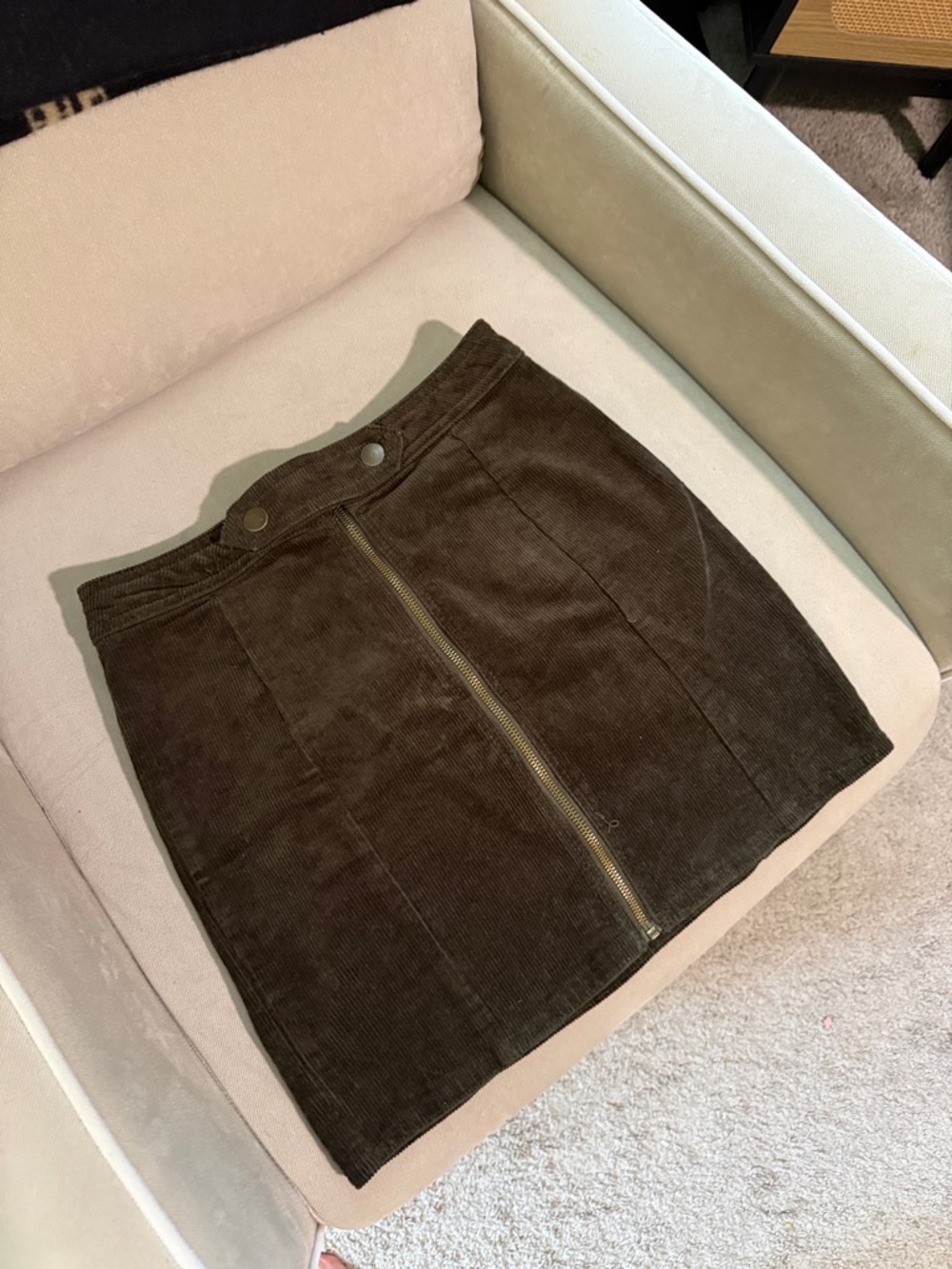 Blue Spice Dark Brown Corduroy Front-Zip Mini Skirt